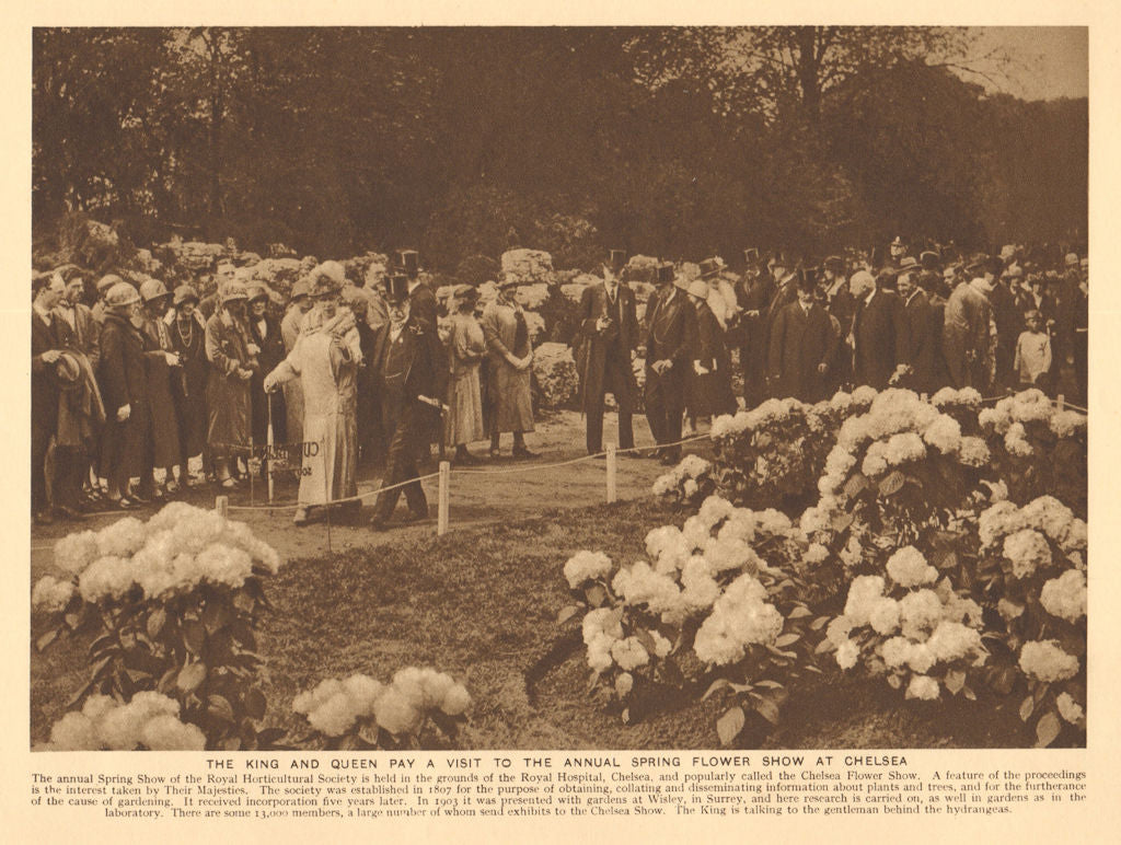 King George V & Queen Mary of Teck visit the Chelsea Flower Show 1926 print
